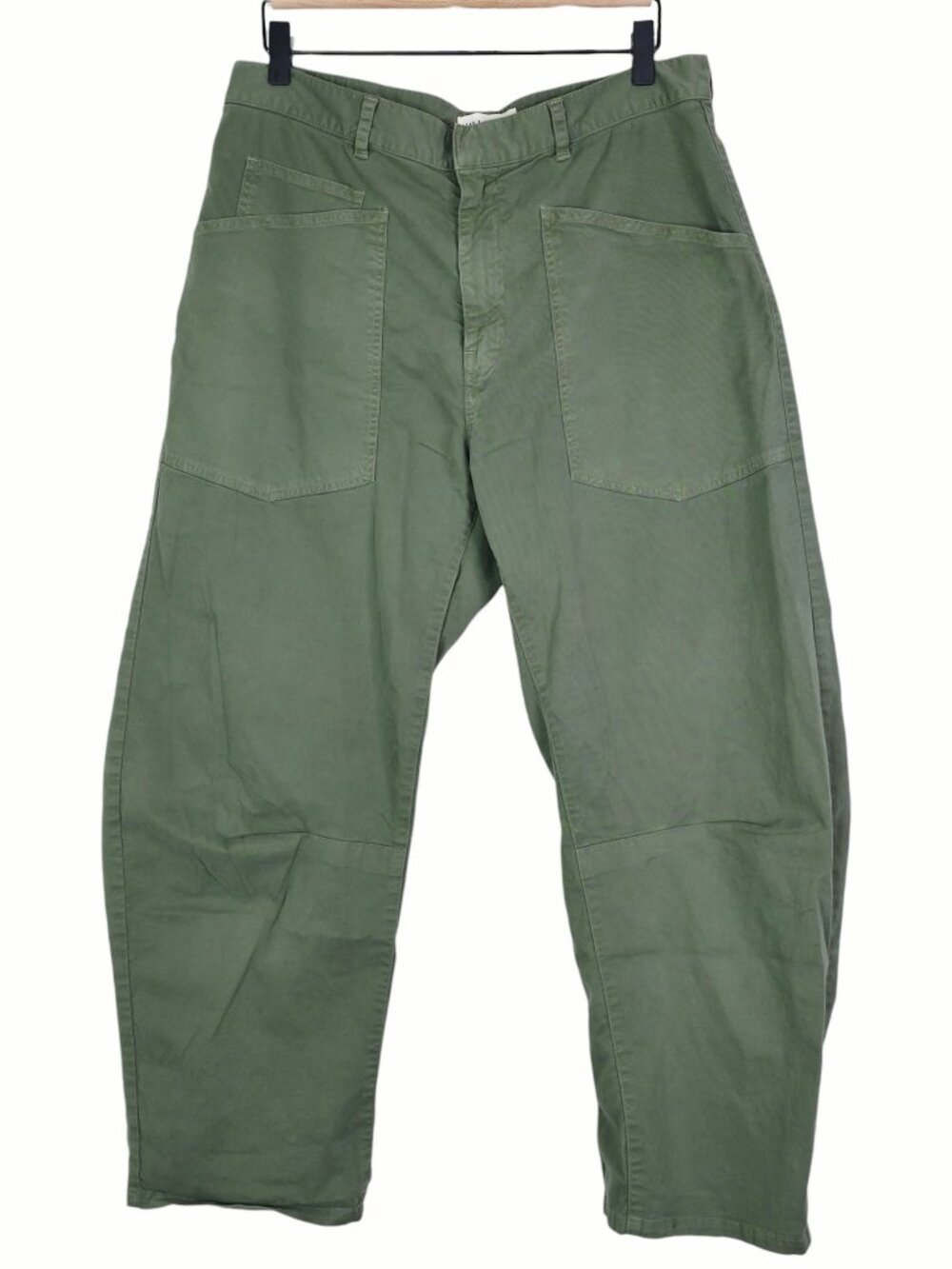 Nili Lotan Shon Pant Camo Green Twill Cotton Barrel Leg Cropped Size 8 - Picture 3 of 10